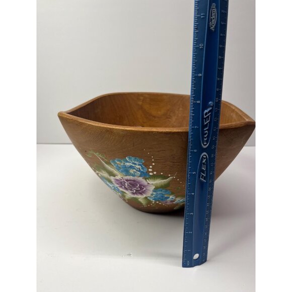 Large Winsome Teak Wood Salad Bowl Hand Painted - Picture 10 of 10
